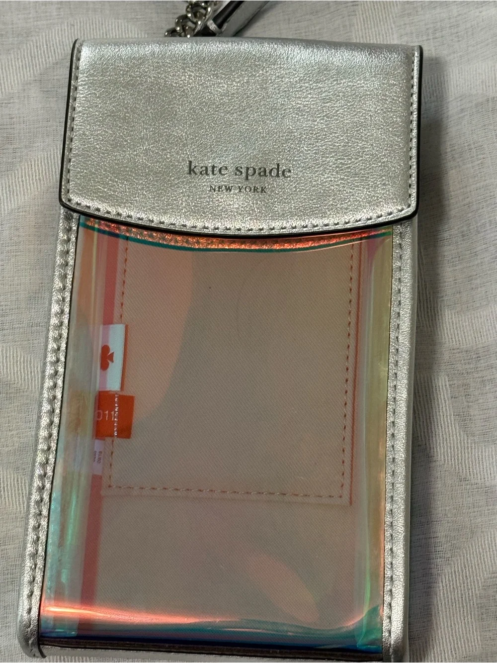 kate spade Iridescent Front Crossbody Phone Pouch with Silver Strap